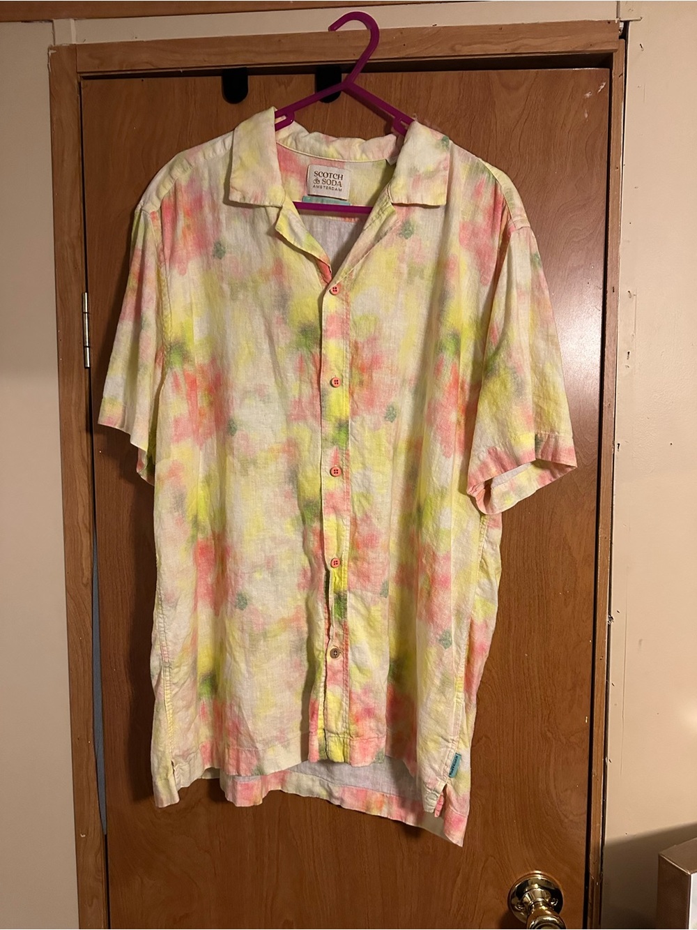 NWOT XL Scotch & Soda Men’s Short Sleeve Linen Button-Up -Tie-Dye—never worn